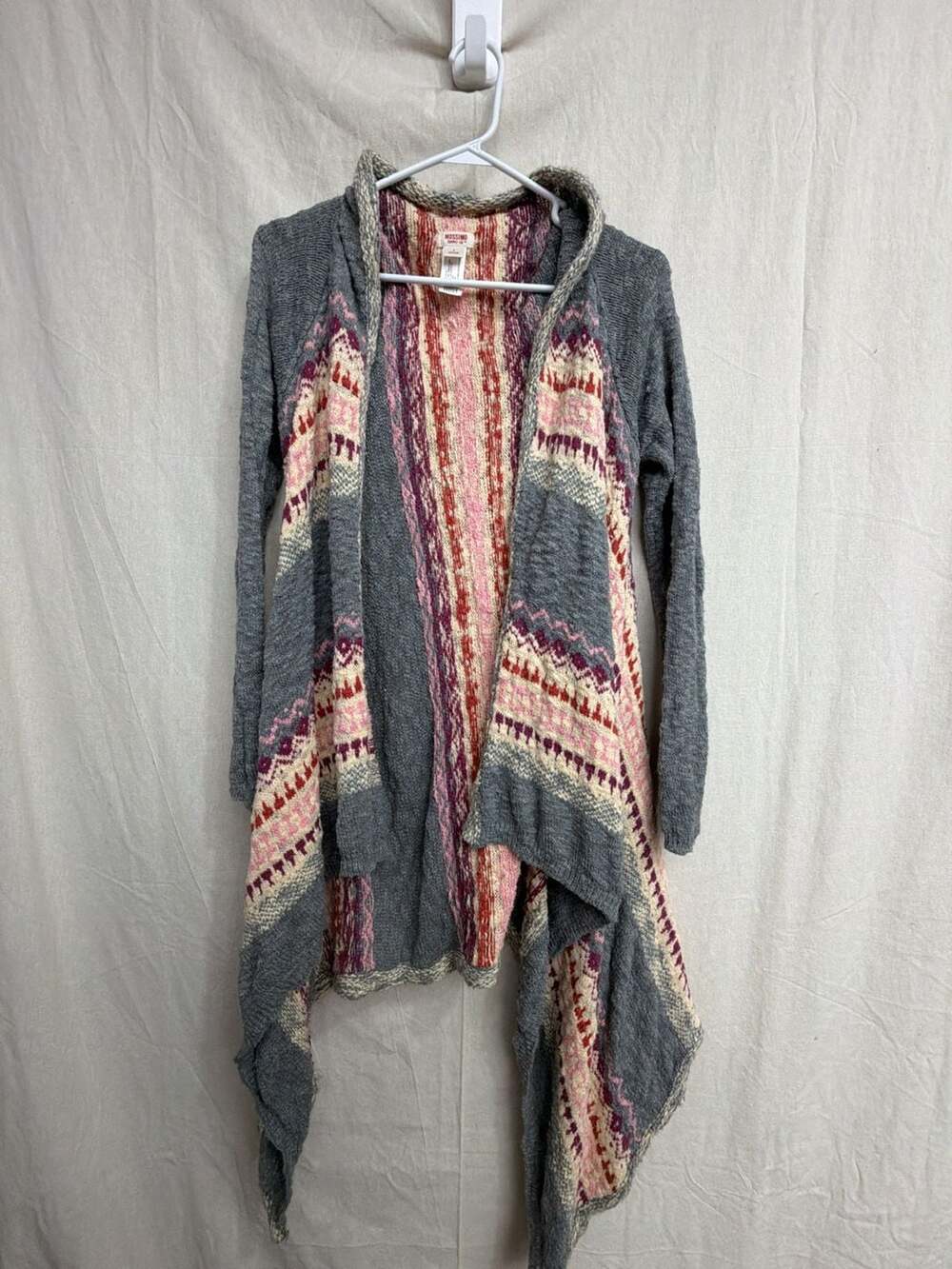Mossimo Supply Co. Cardigan Size L Gray Pink Fair Isle Open Front